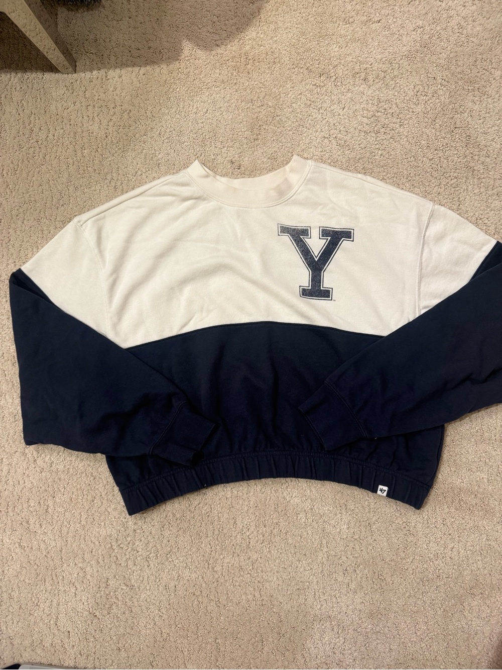 Yale Blue and White Cropped Sweatshirt - Brand 47